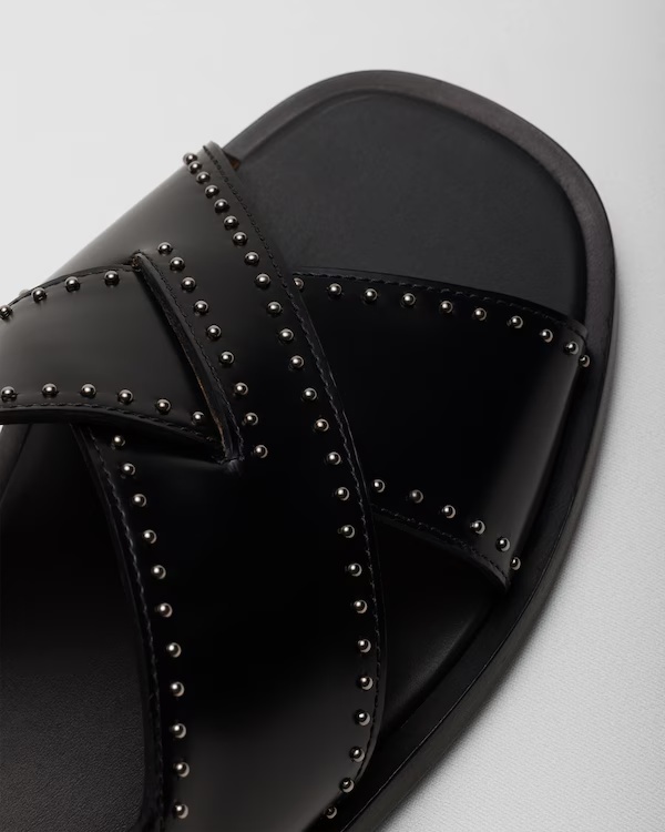 Leather Crisscross Sandal with Studs Black 3 Leather Crisscross Sandal with Studs Black
