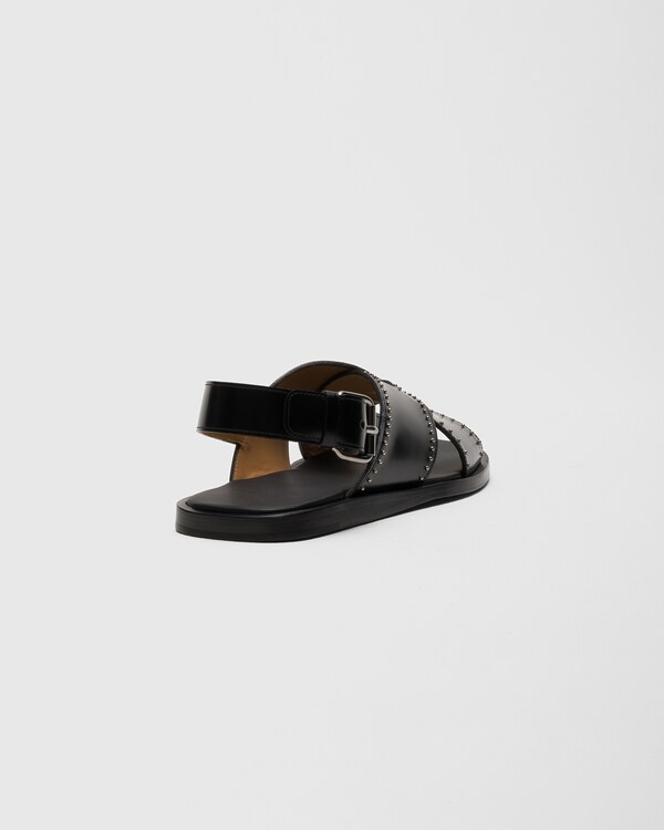 Leather Crisscross Sandal with Studs Black 4 Leather Crisscross Sandal with Studs Black