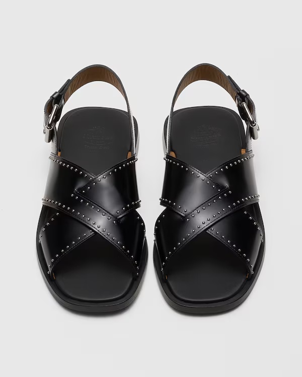 Leather Crisscross Sandal with Studs Black 5 Leather Crisscross Sandal with Studs Black