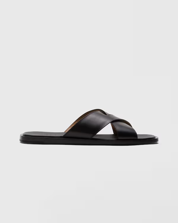 Bleached Calfskin Crisscross Sandal Black