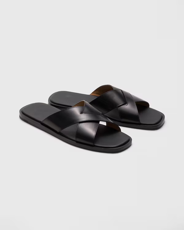 Bleached Calfskin Crisscross Sandal Black