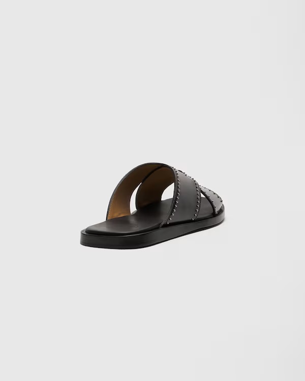 Leather Crisscross Sandal with Studs Black