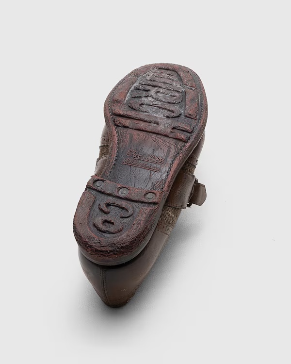 Antiqued Leather and Wool Monk Strap Walnut