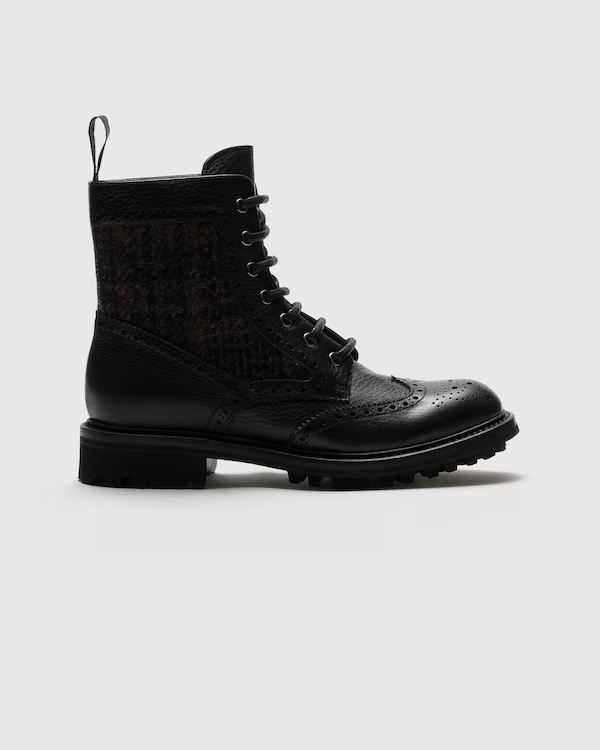 Soft Grain Leather and Wool Derby Boot Black