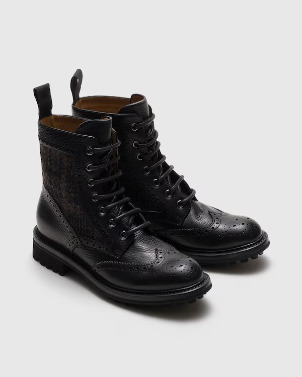Soft Grain Leather and Wool Derby Boot Black