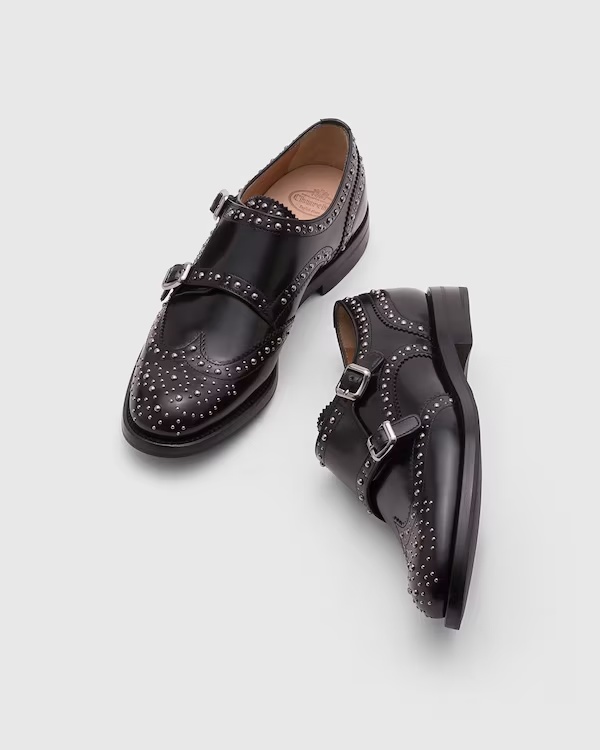 Polished Binder Monk Brogue with Studs Black