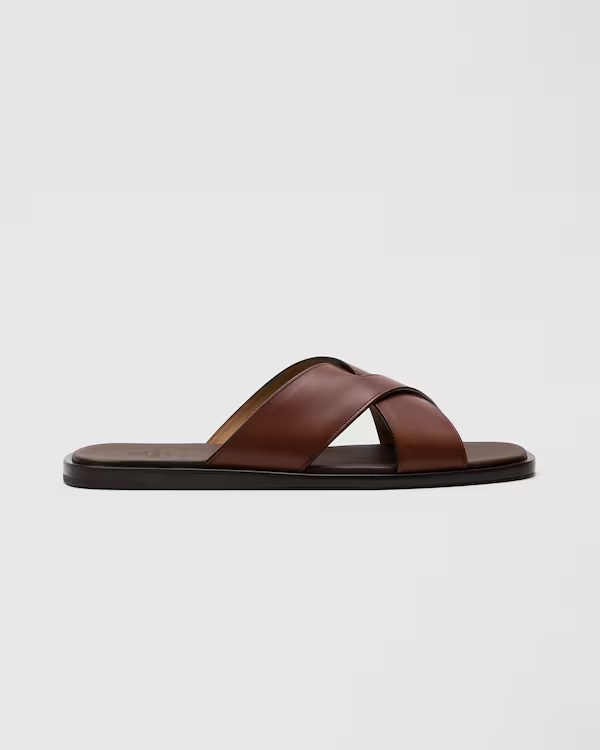 Bleached Calfskin Crisscross Sandal Burnt