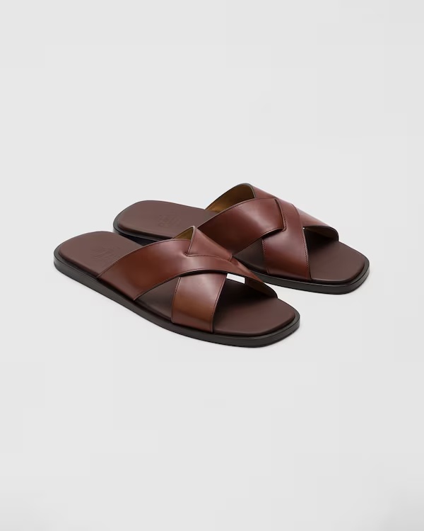 Bleached Calfskin Crisscross Sandal Burnt
