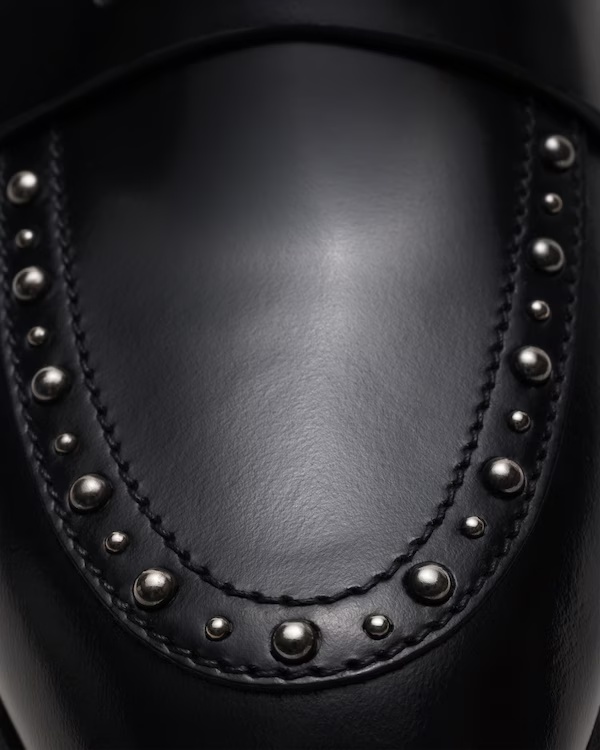 Polished Fumé Leather Loafer with Studs Black