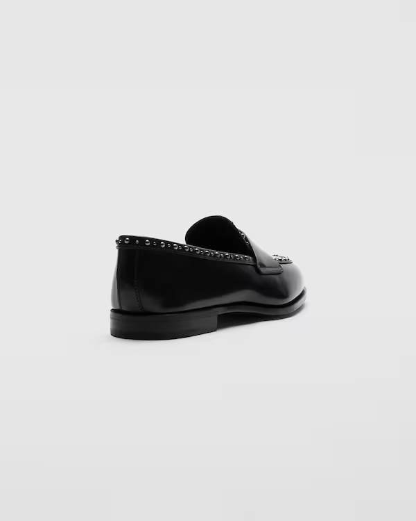 Polished Fumé Leather Loafer with Studs Black