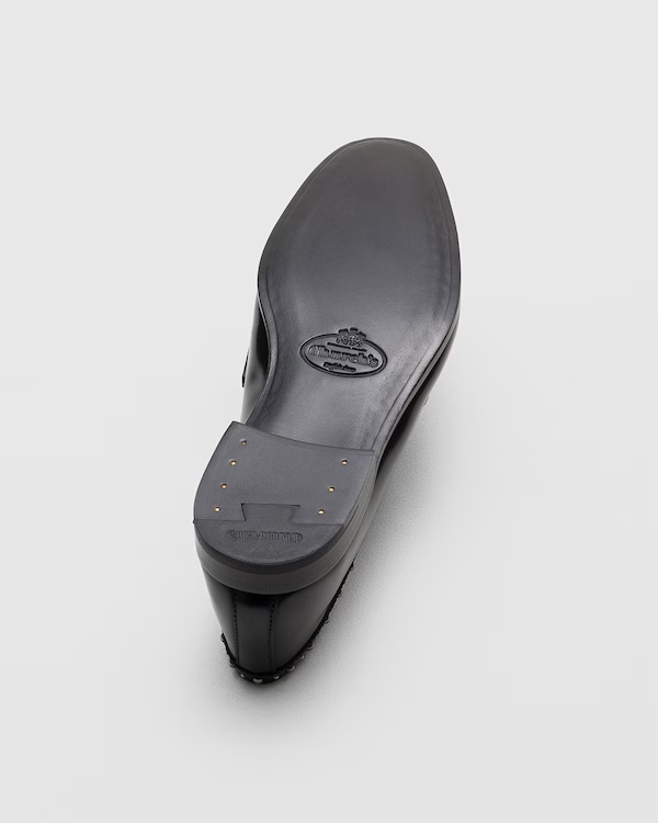 Polished Fumé Leather Loafer with Studs Black