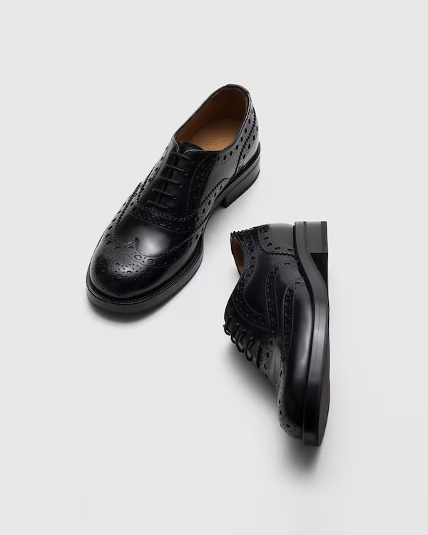 Polished Fumé Leather Oxford Brogue Black