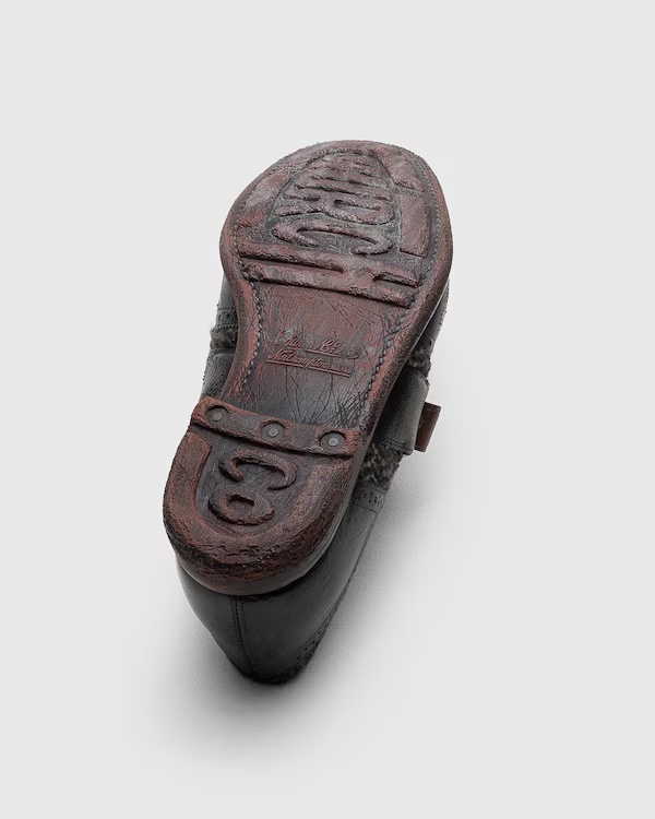 Antiqued Leather and Wool Monk Strap Black