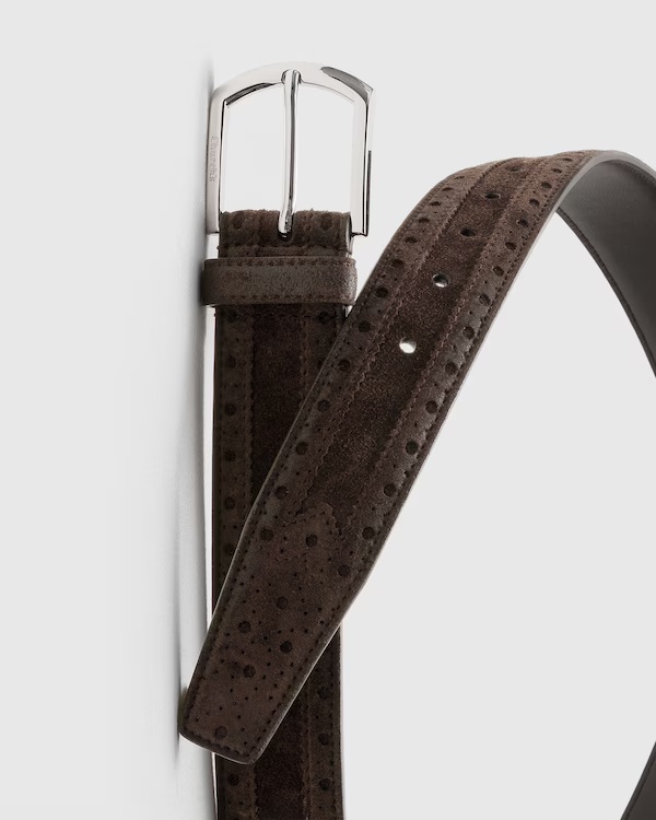 Brogue Antique Suede Belt Brown