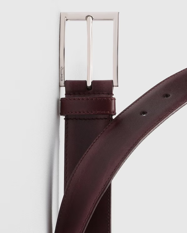 Bleached Calfskin Belt Burgundy