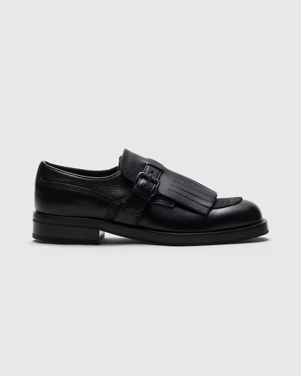 Soft Grain Leather Lace-up Monk Strap Black