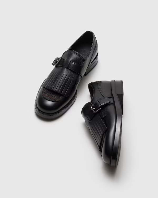 Soft Grain Leather Lace-up Monk Strap Black