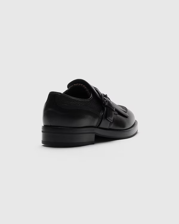 Soft Grain Leather Lace-up Monk Strap Black