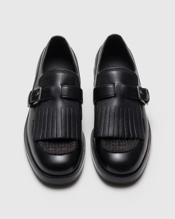 Soft Grain Leather Lace-up Monk Strap Black