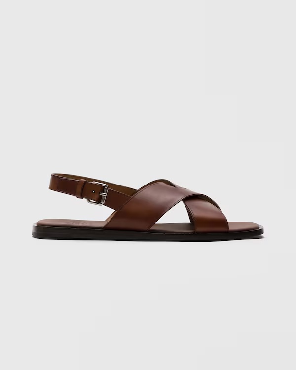Bleached Calfskin Crisscross Sandal Burnt