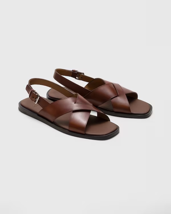 Bleached Calfskin Crisscross Sandal Burnt