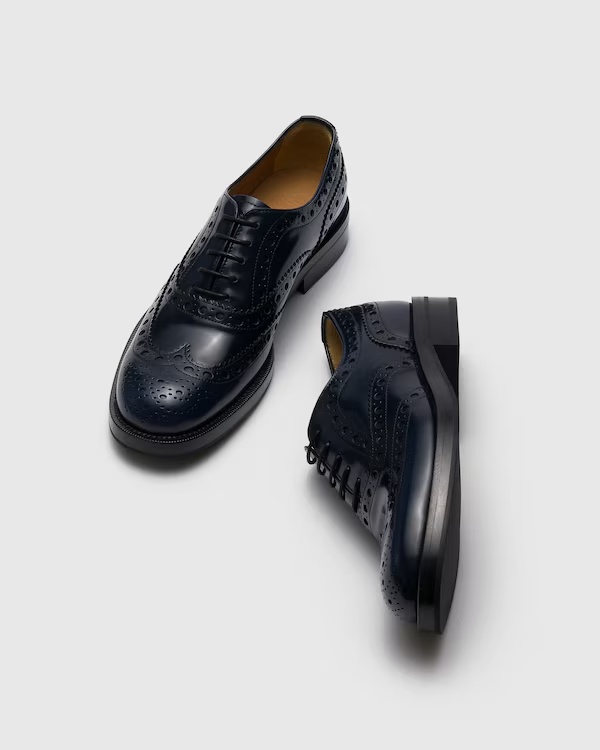 Polished Fumé Leather Oxford Brogue Blue