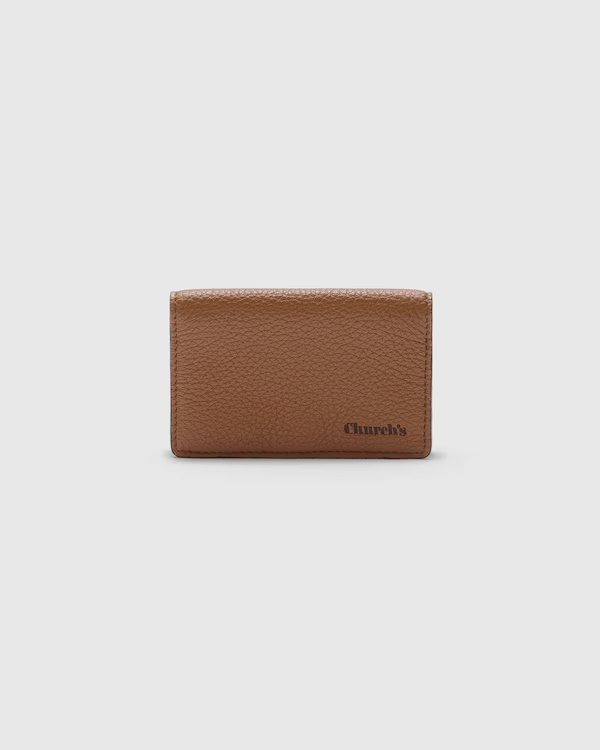 Deer Print Calfskin Card Holder Cognac/Coffee