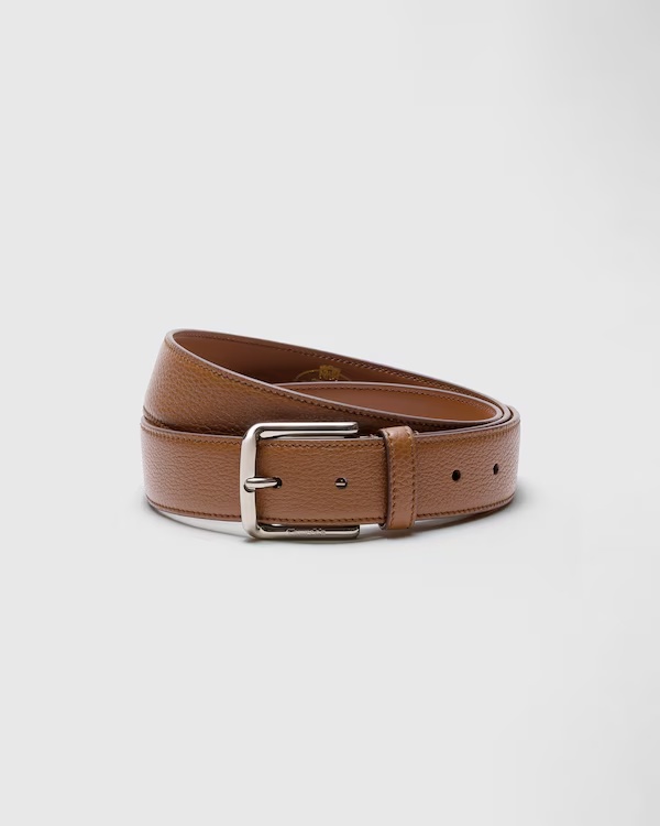 Deer Print Calfskin Belt Cognac