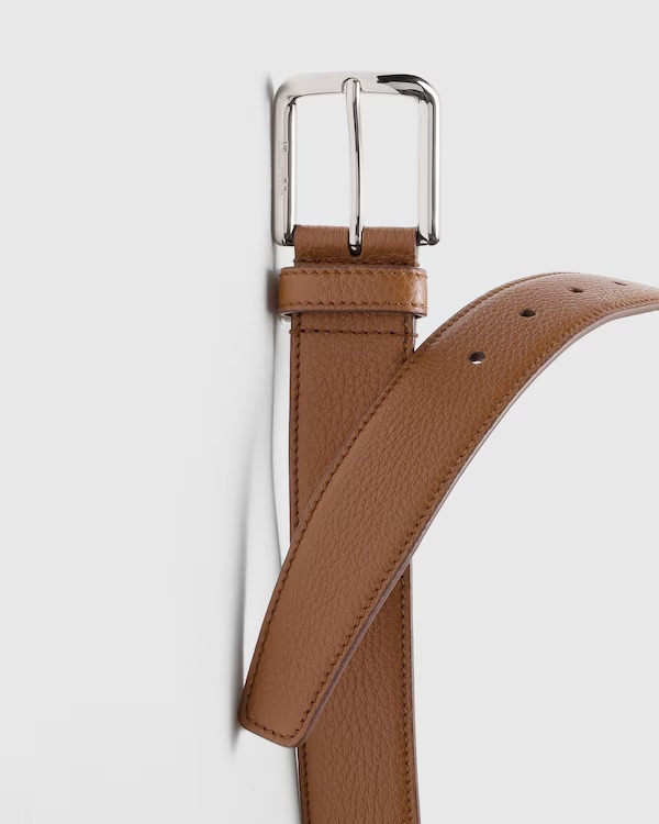 Deer Print Calfskin Belt Cognac