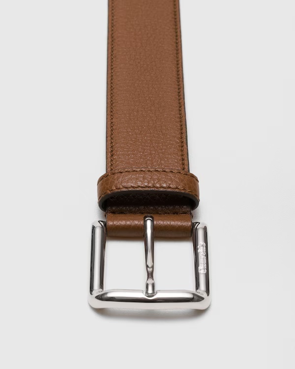 Deer Print Calfskin Belt Cognac