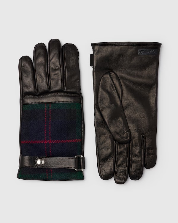 Nappa and Wool Tartan Men's Gloves Navy