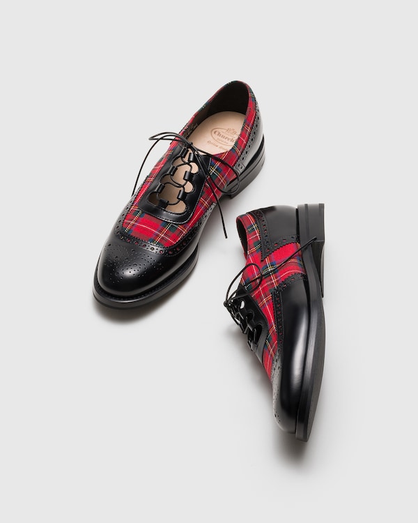 Polished Fumé Leather and Wool Ghillies Black/Red