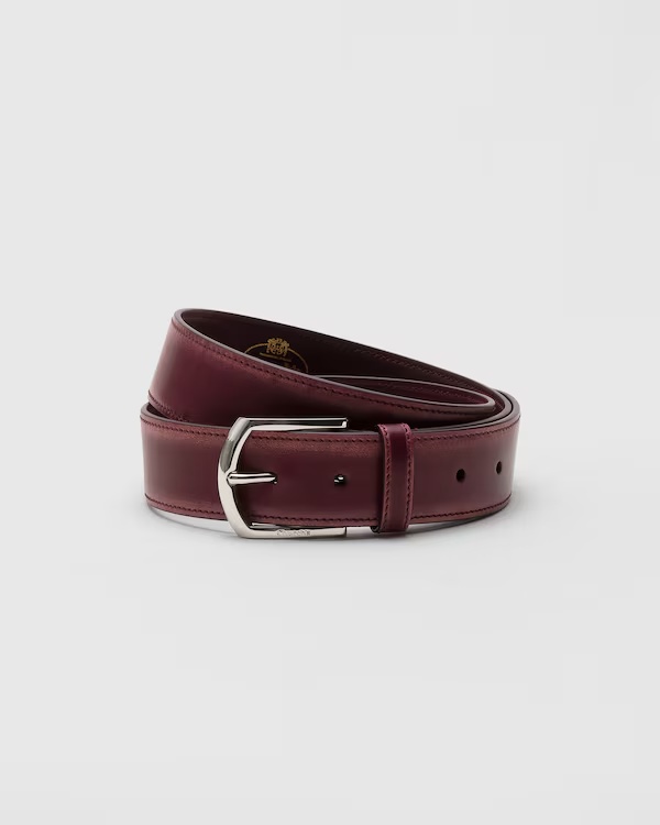 Bleached calf buckle belt  Burgundy
