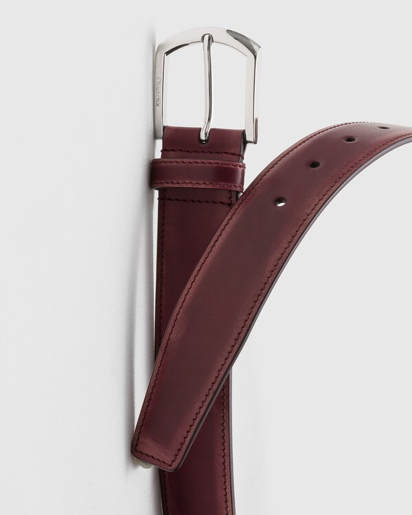 Bleached calf buckle belt  Burgundy