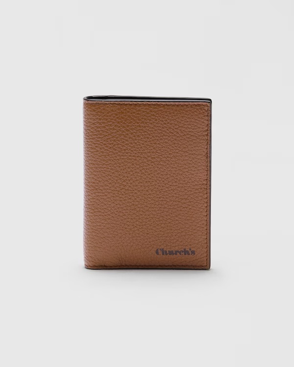 Deer Print Calfskin Card Holder Cognac/Coffee