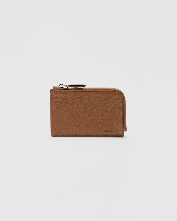 Deer Print Calfskin Card Holder Cognac/Coffee