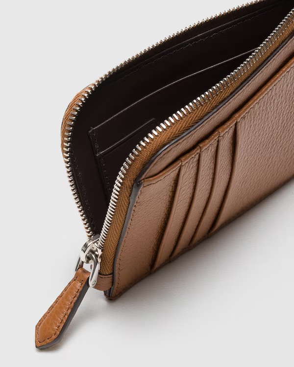 Deer Print Calfskin Card Holder Cognac/Coffee