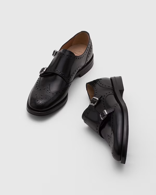 Brushed-leather lace-ups Black